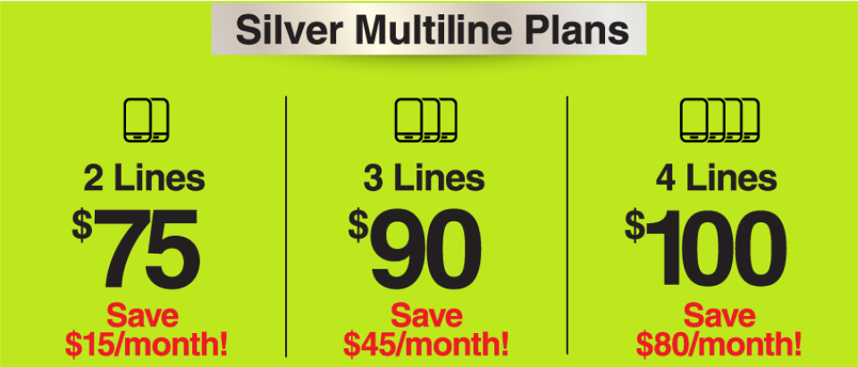 Silver Multiline Plans: $75 and $90 and $100 Plans